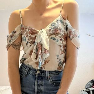 Cold shoulder floral sheer top